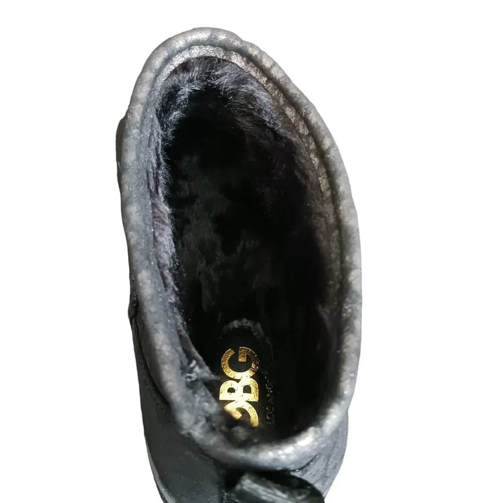NEW GBG‎ Los Angeles Alena Faux Fur Slip-On Ankle Boots Black/Gold Size 6.5